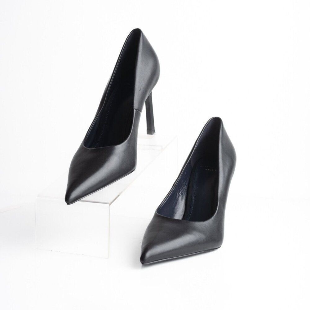 Massimo Dutti Studio Womens Heels Pumps Court Black Leather Pointed US 9 EU 40
